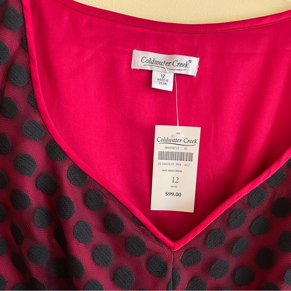 Coldwater Creek Red Mesh Polka Dot Dress New with Tags Sz 12 - Picture 5 of 10